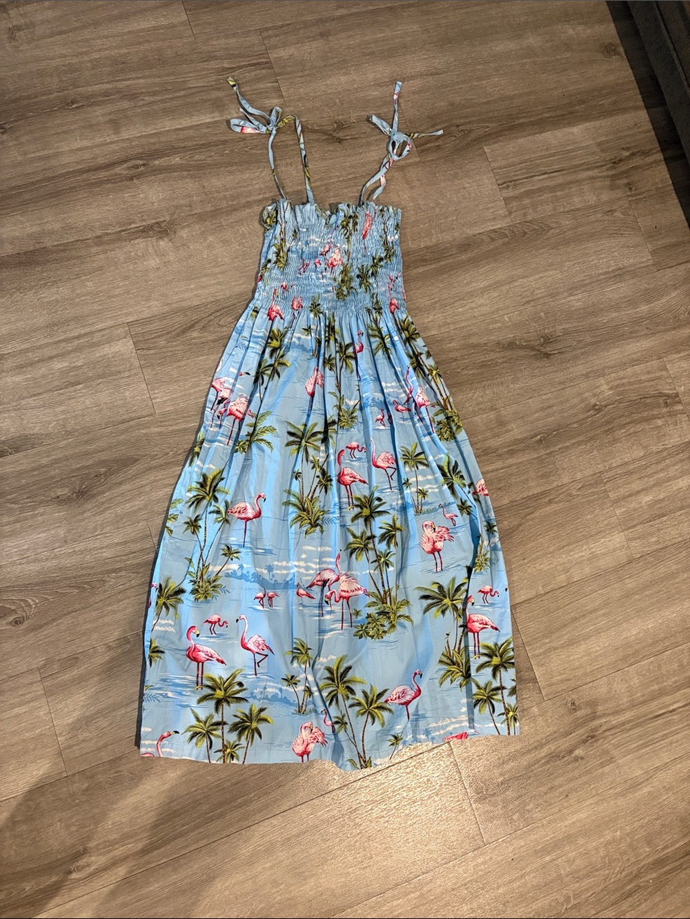 Blue Tropical Flamingo Maxi Dress